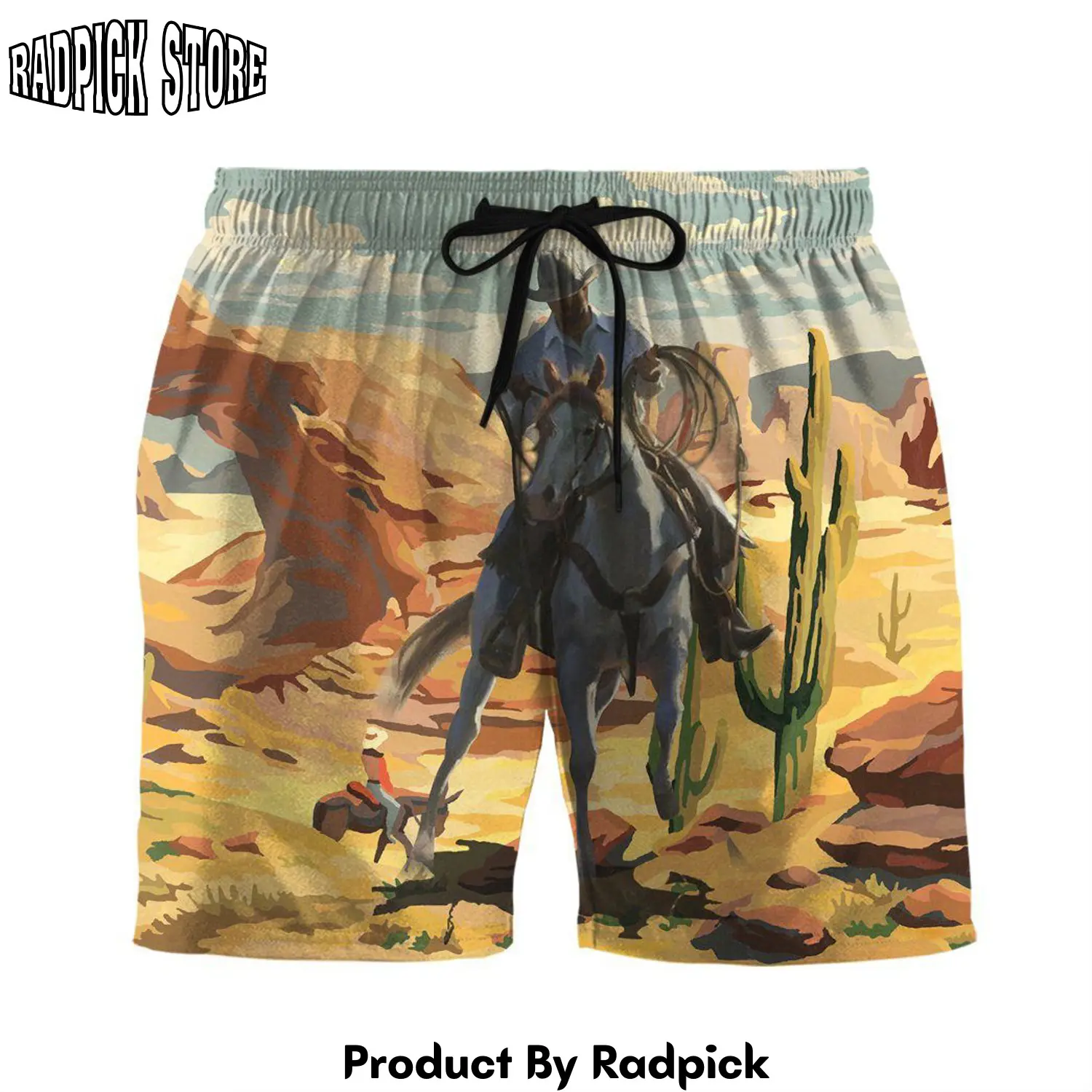 Radpick 3d cowboys roping through the desert custom men short rp631628